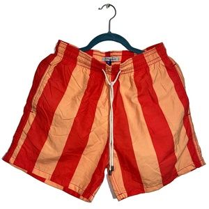 Solid & Striped Swim Trunks, Classic Fit, Red & Orange, Size M, NWT